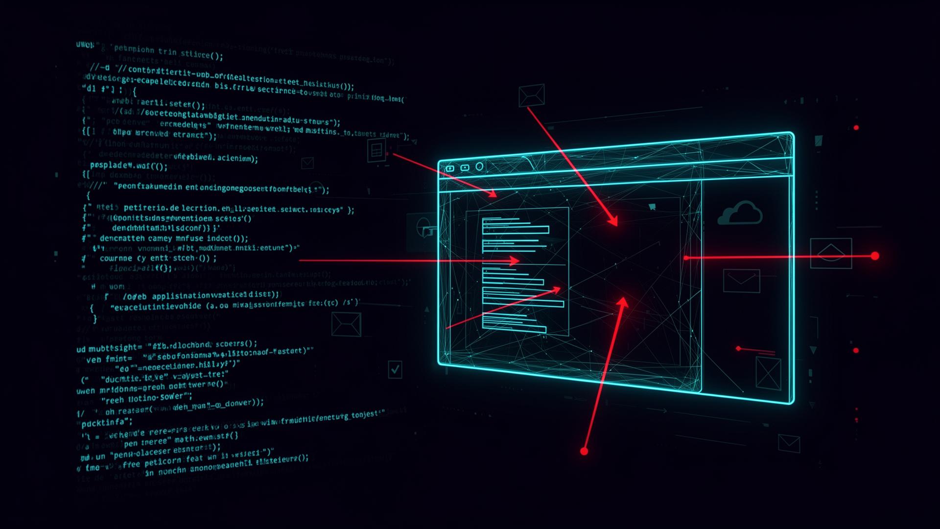Web application penetration testing — browser wireframe with attack vectors